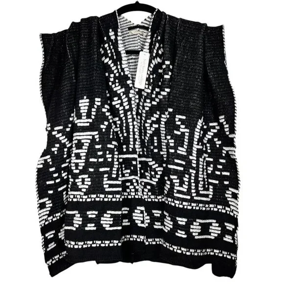 Soft Surroundings Womens Black Aztec Stretch Stitch Tribal Wrap Poncho One Size - Picture 2 of 16